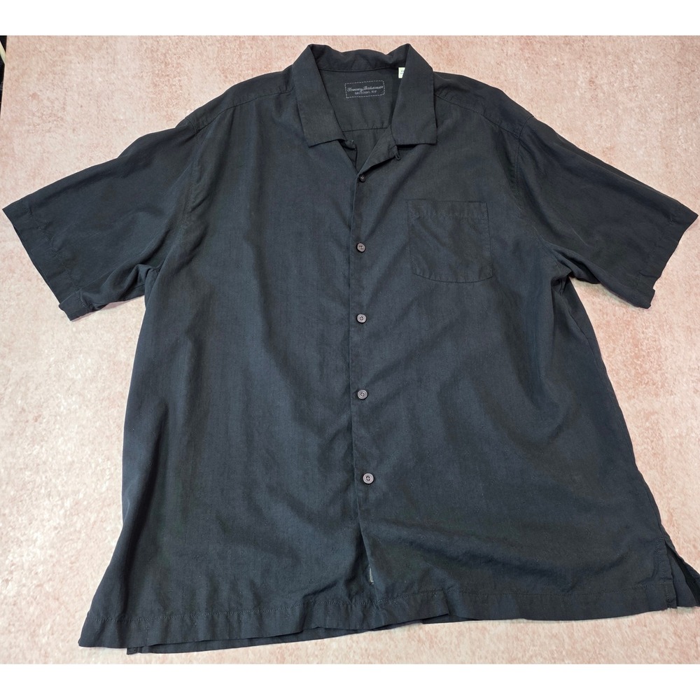 Tommy Bahama Mens XXL Black 100% Silk Short Sleeve Camp Shirt Original Fit